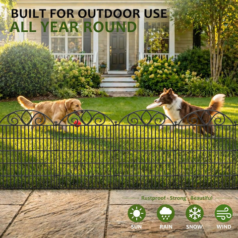 No-Dig 10-Panel Tall Garden Fence, 34 Inch High By 22 Foot Long Rustproof Metal Dog Fence For Yard and Flower Beds, installed
