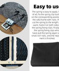 63 Piece Couch Spring Repair Kit With 25 Inch No Sag Springs S Clips Hooks Dual Hook Tension Springs Nails Removal Tools And Dust Cover For Sofa Upholstery Replacement And Easy DIY Couch Fix, showing metal hooks and dust cover