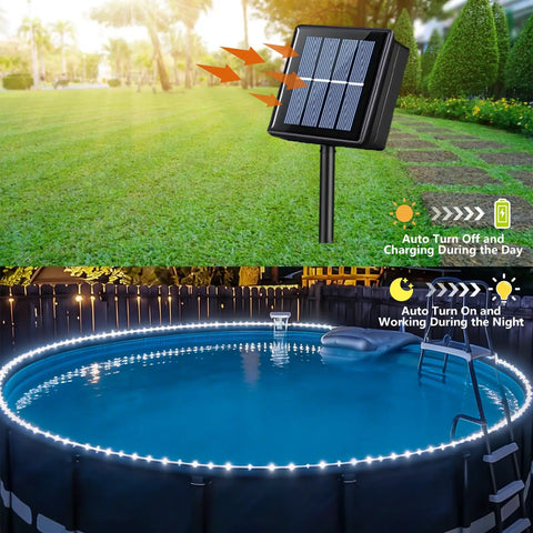 Solar Rope Lights Outdoor Waterproof 2 Pack 33ft 100 LED String Lights With 8 Modes Fairy Lights In Clear Thin Tube at poolside