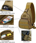 Rugged Tactical Crossbody Bag For Men With Water Bottle Holder MOLLE EDC Sling Pack With USB Charging Port For Travel Commute And Everyday Carry Black showing compartments
