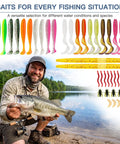 All In One Freshwater Fishing Lure Kit With Tackle Box Included Crankbaits Soft Plastic Baits Poppers Minnows Hooks Weights And Accessories For Bass Trout Walleye Beginners displayed with fisherman by lake