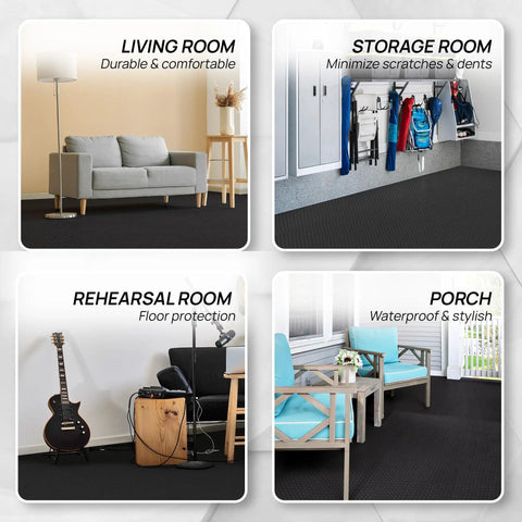 Interlocking Foam Floor Tiles 24x24 Puzzle Mats With Border 7/16 Inch Thick in various room settings