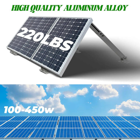 Two Pack Adjustable Solar Panel Tilt Mount Brackets Kit For 14 To 27 Inch Rails showcasing 220lbs load capacity