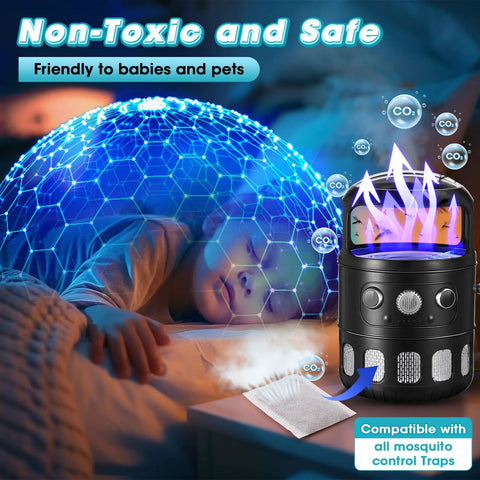 10 Pack Mosquito Attractant Refill For Bug Zappers Long Lasting CO2 Scent Lures next to non-toxic mosquito trap near sleeping child