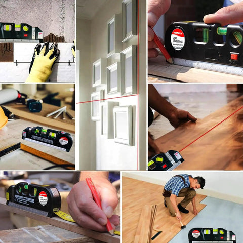 4 In 1 Laser Level Tool With Cross Line Plumb And 45 Degree Bubble For Horizontal And Vertical DIY Projects, 8ft 2.5m Reach, Handy Multipurpose Line Laser For Construction, Home Renovation, Picture Hanging And Cabinet Install on wall and floor