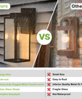 Comparison showing Big 16 Inch Outdoor Wall Lantern With Glass Shade Waterproof Exterior Sconce Anti Rust Durable against another lantern.