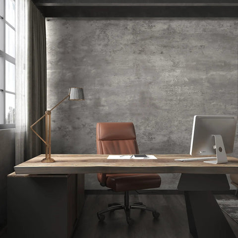 24 By 354 Inch 3D Wide Concrete Wallpaper Peel And Stick Self Adhesive Vinyl Wrap In Light Grey Cement Texture for office walls.