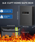 Heavy Duty Steel Home Safe Box 3.0 Cu Ft With LED Light, 6 Locking Bolts, Electronic Fireproof Safe dimensions with fireproof bag