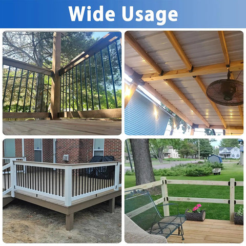12 Pack 2x4 Stainless Steel Deck Railing Brackets Connectors in use on various outdoor rails and fences