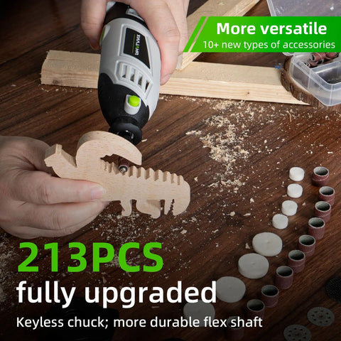 Powerful 180W Rotary Tool Kit With 6 Speed Settings And Flexible Shaft 8000 To 35000 RPM 213 Accessories for crafting wood
