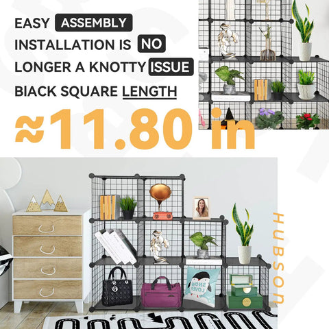 Space Saver 9 Cube Wire Grid Storage Organizer For Books Toys Crafts Plants And Pets, Modular Metal Shelving Unit, 11.8 in cubes