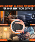 Auto Variable Voltage Transformer 500VA AC Regulator with LCD Display adjusting devices like heater, fan, and lamp