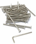 50 Pcs M4 X 65mm Stainless Steel 304 Hex Socket Flat Head Furniture Screws With 0.7 Mm Thread Pitch, bright finish, hex key included