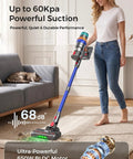 Woman using Badass Cordless Vacuum Cleaner With Smart Auto Mode Packs Serious 650W Brushless Motor And Heavy 60KPa Suction on carpet.