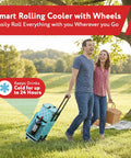 Couple using Ultra Compact Smart Cart Cooler With Extended Insulation Collapsible Rolling Tailgate Tote with Moroccan Tile design in park
