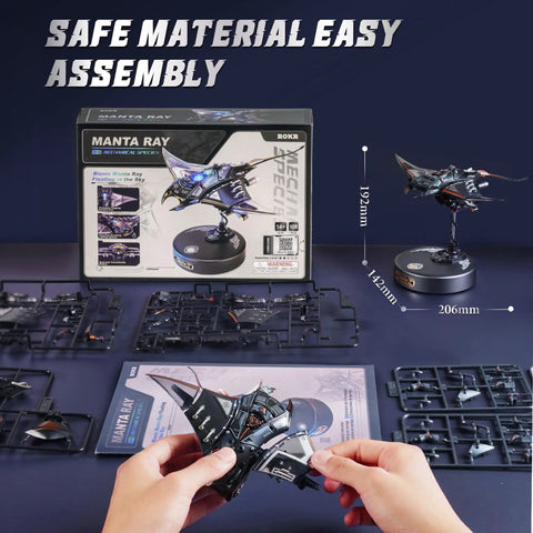 Manta Ray 3D Metal Puzzle Kit For Adults, Dope Mechanical Model With Planetary Gear System pieces and packaging displayed.