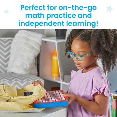 Girl using Hands On Subtraction Practice Board With Self Checking Dials For Fun Kid Friendly Math Facts Games For Kindergarten And Preschool Learning Ideal For Classroom Math Centers And At Home Activities.