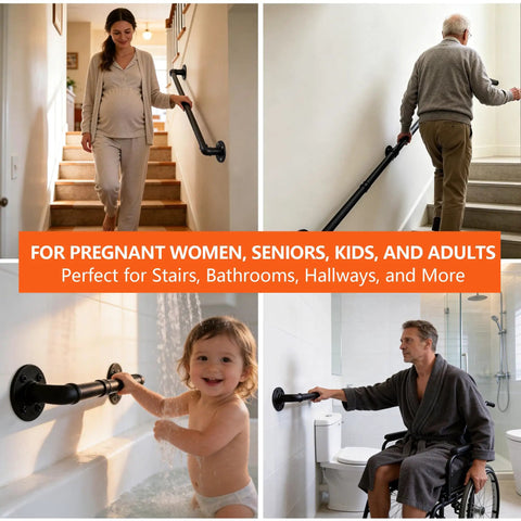 Heavy Duty Industrial Pipe Handrail For Indoor Stairs Wall Mount Metal Safety Rail Solid Staircase Grab Bar aiding seniors and kids