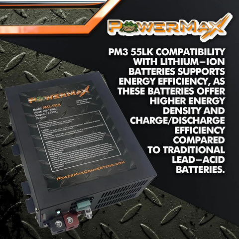 Bad Boy 55 Amp Deck Mount Rv Converter Charger With Smart Multi Stage Charging For Lithium And Lead Acid Batteries on textured surface.