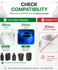 Image showing compatibility guide for 2 Pack Heavy Duty Liquid Pump For Gallon Jugs And 5 Gallon Buckets White BPA Free Leakproof Dispenser.