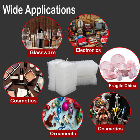 Image showing various uses for 50 Pack Bubble Pouch Wrap 12x12 Inch Clear Bubble Bags For Packing Fragile Dishes And China Plates