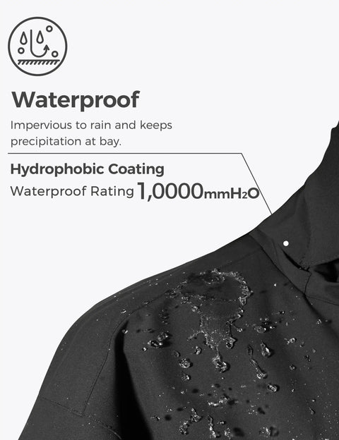 Close-up of black Big And Tall Mountain Ski Jacket For Men Waterproof And Windproof Snow Coat showing water-repellent surface.