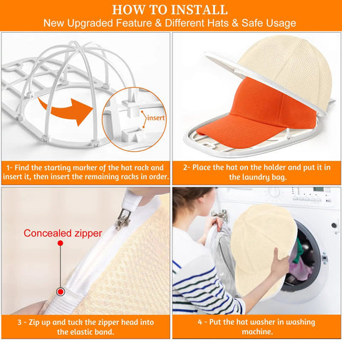 Installation steps for Hat Washer Cage For Washing Machine And Dishwasher Keeps Baseball Caps Shape No Fuss Clean Cap Washer.