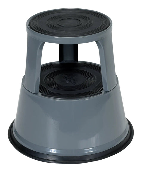 Rolling Step Stool 17 Inch Top, 500 Lb Capacity, Gray, Steel Construction, Rubber Treads On Each Step, Spring Loaded Casters, Anti Slip Base