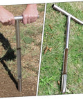 Stainless Steel Soil Sampler Probe With T-Handle for easy soil testing in garden, shows deformation-resistant design with soil sample.