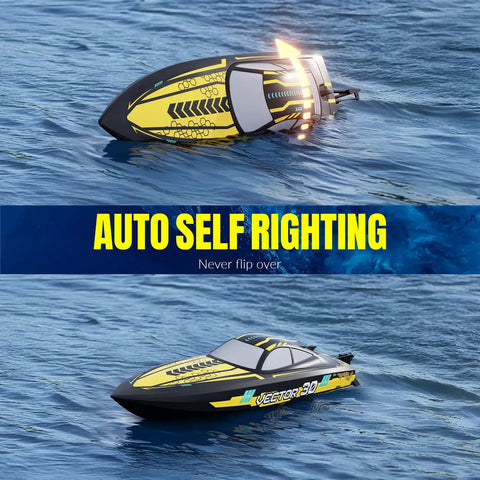 High Speed RC Boat For Pool And Lake, 2.4GHz Remote Control With Water Cooling System, Dual Rechargeable Batteries shown self-righting