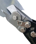 Close-up of 9-inch duct notcher tool for HVAC work, showing durable black and red finish and precise cutting mechanism.