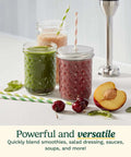 Smart Stick Variable Speed Hand Blender, 300 Watt Stainless Steel Immersion Mixer With Comfort Grip Handle, blending smoothies in jars.