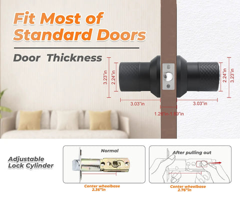 Keyless Entry Door Knob With Keypad, Anti Slip Handle, Auto Lock, shown with fit for standard door thickness