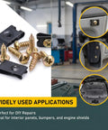 All In One 170 Piece Car Screw And U Clip Kit With Metal Fasteners For Dash And Door Panels, showing screws and clips in use