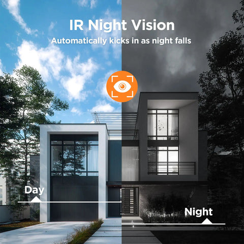 Day and night vision comparison of 1080P Long Range Bullet Security Camera Weatherproof For Indoor And Outdoor Use With Four In One OSD Switch.