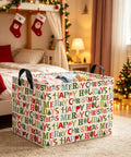 Slick Rectangular Storage Basket Waterproof Canvas Bin Collapsible Christmas Gift Organizer And Room Decor in festive bedroom setting.