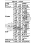 Extended Side Terminal Battery Bolts For Chevy 1992 Through 2002 C K Series Trucks fitment chart for multiple models and years.