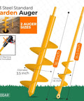 NAFOGAR garden auger drill bits, pack of 2: 1.6x16.5 in and 3.5x16 in, yellow steel for planting