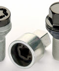 Black M14 by 1.5 Cone Seat Lug Bolt Wheel Installation Kit with silver locks and key for five lug vehicles