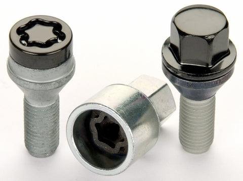 Black M14 by 1.5 Cone Seat Lug Bolt Wheel Installation Kit with silver locks and key for five lug vehicles