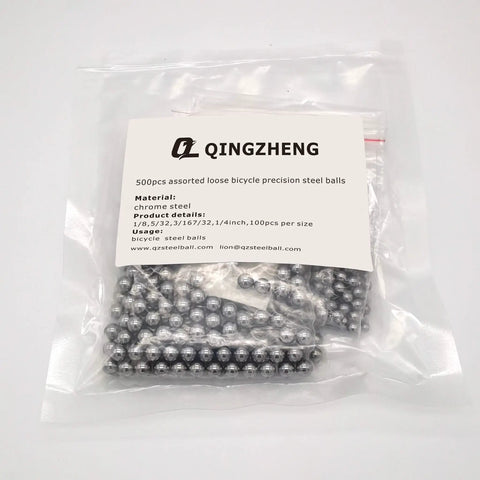 Assorted Bicycle Bearing Balls Set 500 Pieces In Five Sizes From One Eighth To One Quarter Inch AISI 52100 Chrome Steel