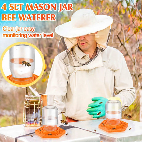 Beekeeper using 8 Pack Silicone Bee Feeder for Mason Jars Watering Station Beekeeping Drinking Equipment with Glass Jars
