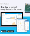 Green Smart Home Hub With Advanced Automation Official Hardware showing dashboard on laptop, tablet, and phone