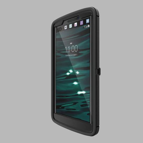 Heavy Duty Case For LG V10 Delivering Totally Bombproof Impact Defense With Built In Screen Guard in black, showing front view.