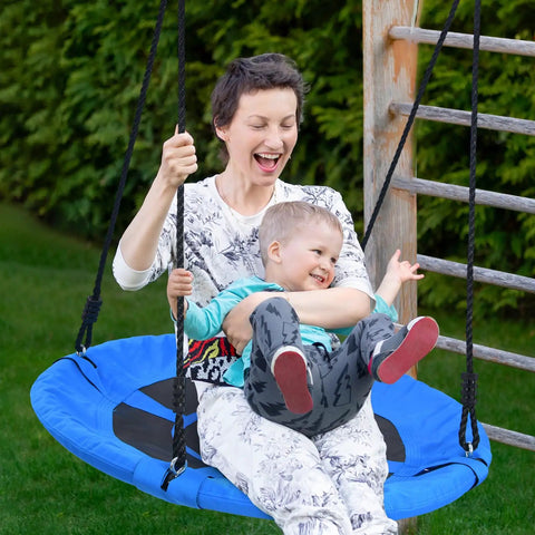 Mother and child on Heavy Duty 700Lb 40 Inch Saucer Tree Swing For Kids And Adults, Outdoor Backyard Swing With 900D Oxford Waterproof Fabric