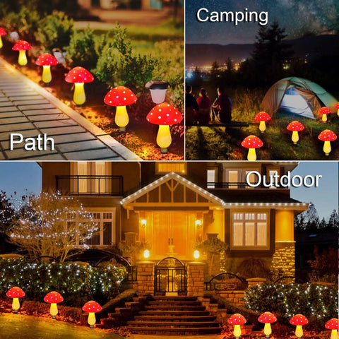 Colorful Solar Mushroom String Lights Waterproof Outdoor Decor With 8 Modes And Memory for garden pathway and camping