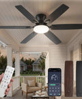 52 Inch Ceiling Fan With Lights And Smart App Remote 6 Blade Dope High Airflow Dimmable 5CCT LED With Memory DC Motor, porch view
