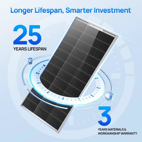 400W Monocrystalline Solar Panel Kit With Four 100W Panels 18V Output For Off Grid Power at home or on the go, lifespan 25 years