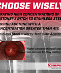 Image highlighting the risks of using high acetone concentrations with Pro Grade 3.5 Gallon Tri Poxy Open Head Sprayer.