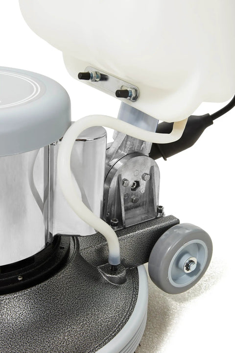 Close-up of Heavy Duty 17 Inch Floor Buffer Polisher Machine showing solution tank and plumbing details.